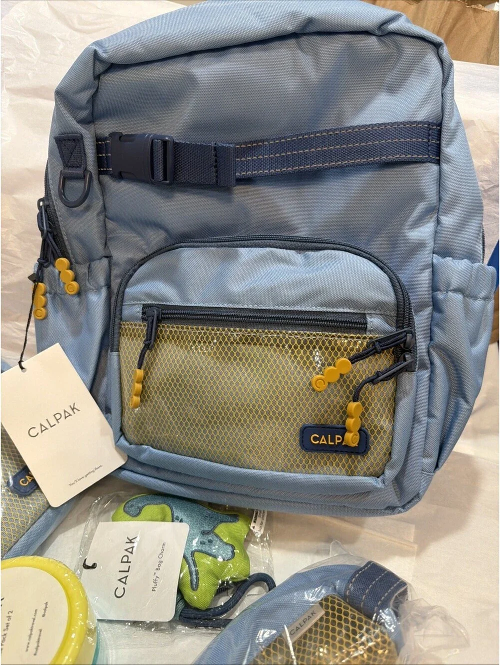 Calpak Kids Backpack Bundle Blue  Lunch Bag Pencil Case Dinosaur Pluffy NWT